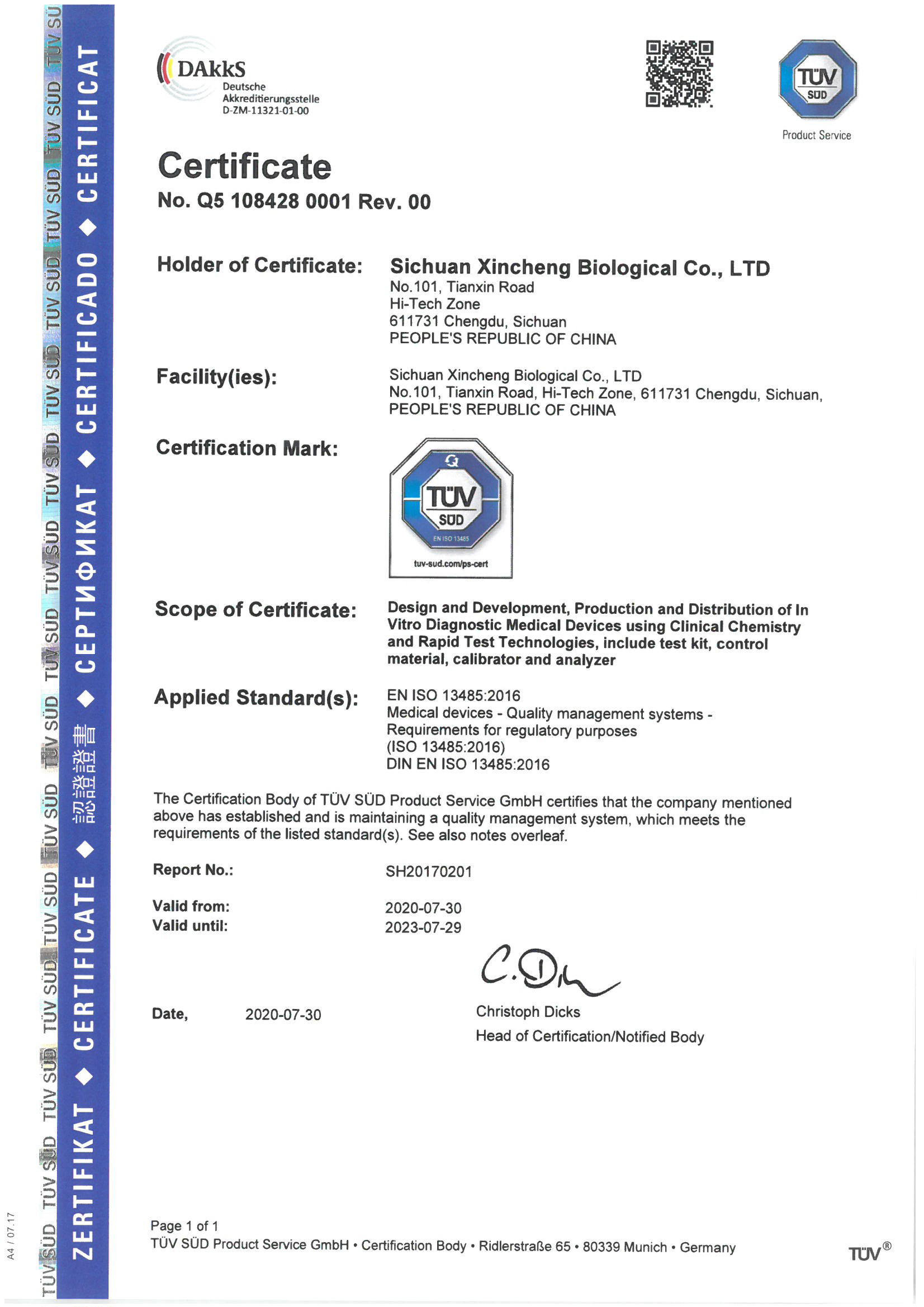 Chiny Sichuan Xincheng Biological Co., Ltd. Certyfikaty
